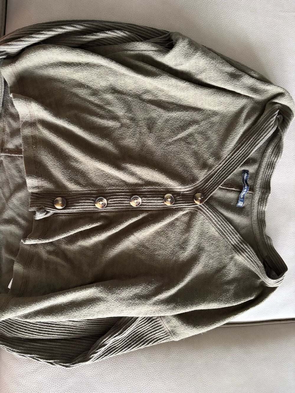 Abercrombie & Fitch Olive Green V-Neck Button-Up Ribbed Sleeve Cardigan